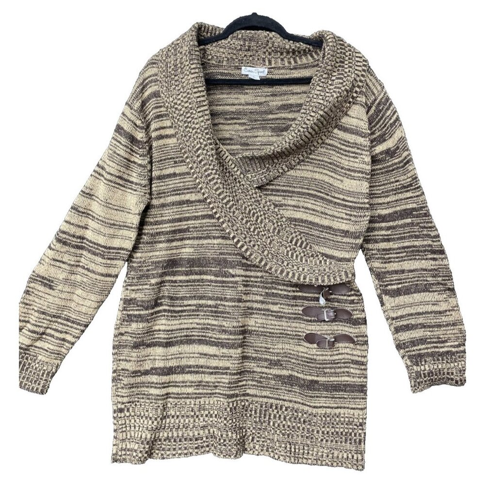 Caren Sport Knit Blouse Top Size 3XL Long Sleeve Long Brown Striped V-Neck - Picture 1 of 14